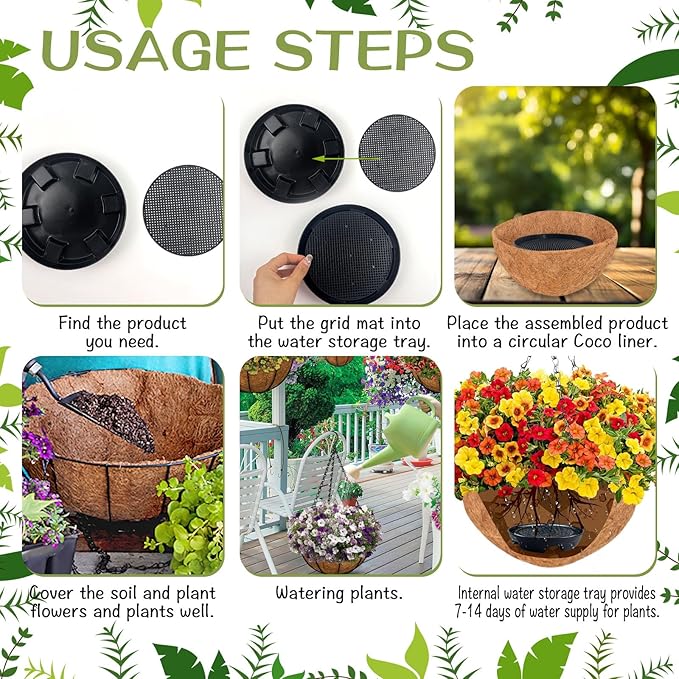 7.16” Self Watering Planter Insert, 10 Pack Invisible Hanging Basket Drip Pan Hanging Basket Planter Plant Auto Watering Devices Plastic Water Catcher Saucer Tray for Outdoor Indoor Pots Liners KKONHII