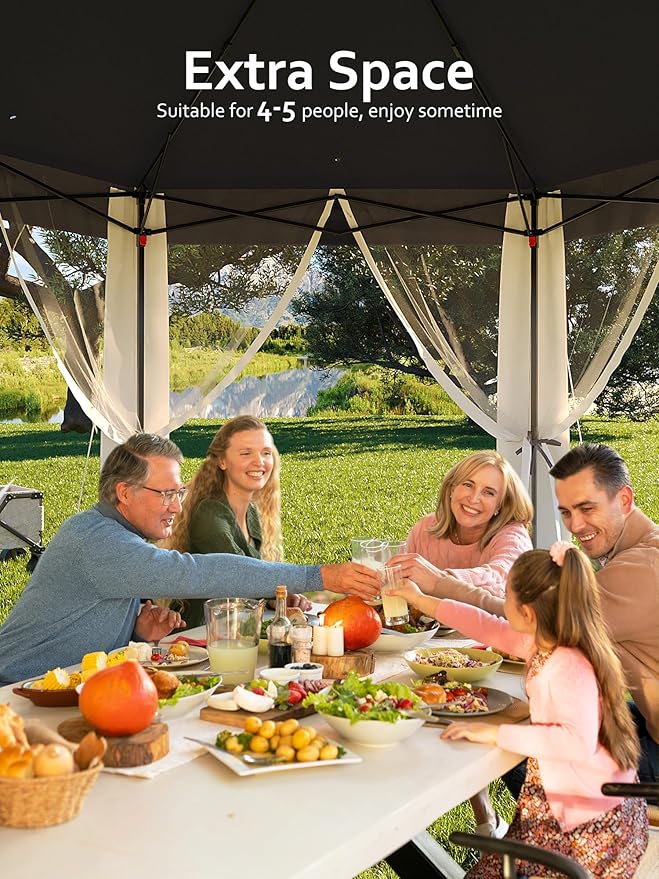 Garvee Pop Up Gazebo Screen Tent,Hexagonal Instant Gazebo Tent with Mosquito Netting Outdoor Canopy,6 Sided Sun Shelter 13x13ft with Mesh Netting,Pavilion Tents for Patio,Blue+Beige Garvee