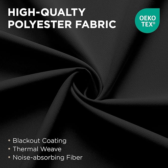 Joydeco Blackout Patio Sliding Door Curtains 84 Inches Long, Grommet Privacy Room Divider Curtains, Extra Wide Thermal Blackout Drapes for Bedroom Living Room (Black, 100Wx84L, 1 Panel) JOYDECO
