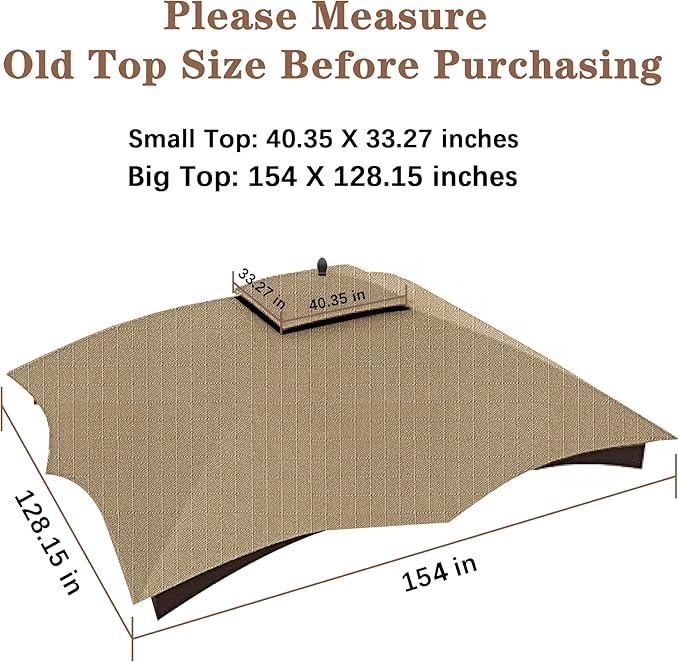 SCOCANOPY Khaki Ripstop Replacement Top for Lowe's Allen Roth 10X12 Gazebo Model #GF-12S004B-1/ GF-12S004BTO SCOCANOPY