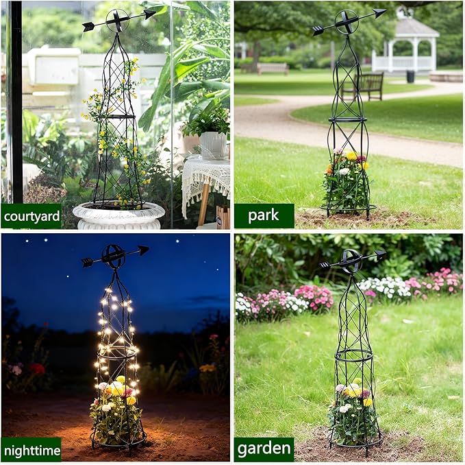 41-Inch Metal Obelisk Trellis – Elegant Garden Support for Climbing Plants, Perfect for Outdoor Rose Bushes and Tall Vines, Durable Metal Design with Arrow Top for Indoor and Outdoor Use Goooxim