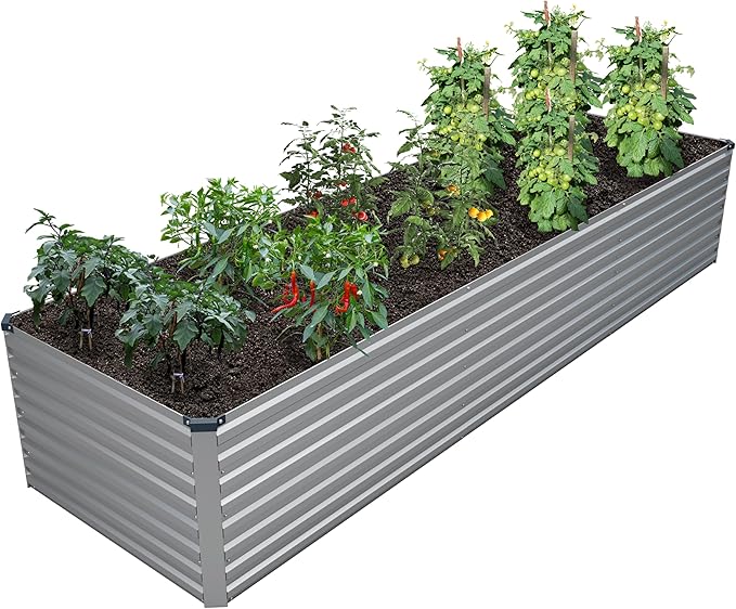 12x2x2FT Galvanized Raised Garden Bed Kit,Vegetable Plant Boxes-Rectangle Metal Flower Box,Large Planter Raised Beds Outdoor Garden for Planting,Fruit,Herb-Silver DIIYIV