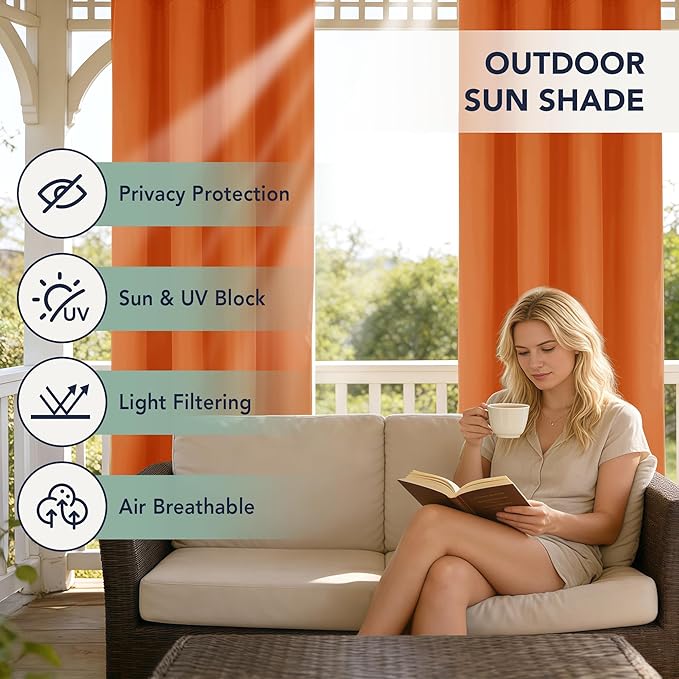Outdoor Curtains for Patio Waterproof - 6 Panels Privacy Weatherproof Outside Curtains with Grommets for Pergola, Gazebo, Porch, Cabana, Balcony, 54 x 108 Inch, Mecca Orange RichSets