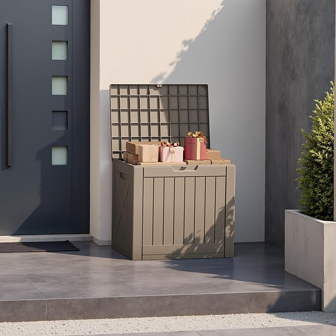 Patiowell 43 Gallon Resin Deck Box, Outdoor Storage Box for Patio Furniture, Deliveries, Pool Supplies,Waterproof and Lockable (Brown) Patiowell