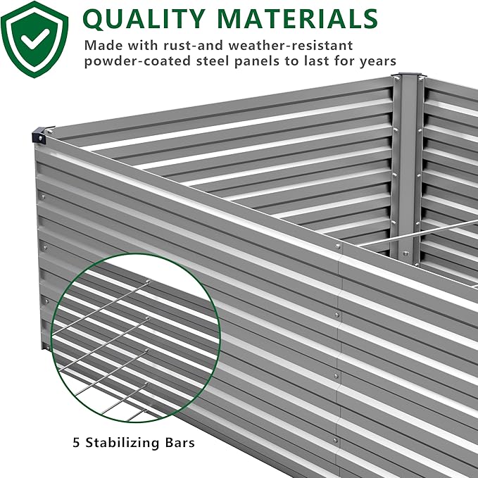 8x4x2FT Galvanized Raised Garden Bed Kit,Vegetable Plant Boxes-Rectangle Metal Flower Box,Large Planter Raised Beds Outdoor Garden for Planting,Fruit,Herb-Silver DIIYIV