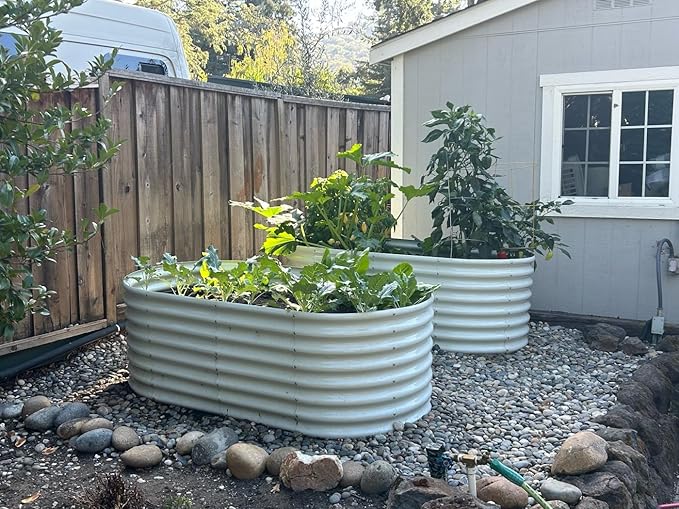 A ANLEOLIFE 6X3X2 ft Galvanized Raised Garden Beds Outdoor, Oval Large Metal Deep Root Planter Box for Planting Vegetables Flowers Herb, Anti-Rust & Easy-Setup, Antique White AAnleolife