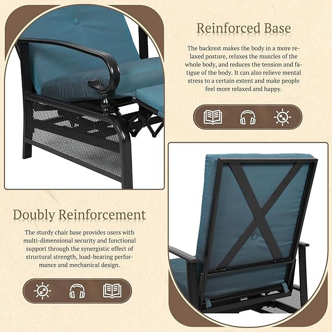 Oakcloud Adjustable Outdoor Lounge Chair Metal Patio Relaxing Recliner Chair with Removable Cushions(Peacock Blue) OckcloudPatioFurniture