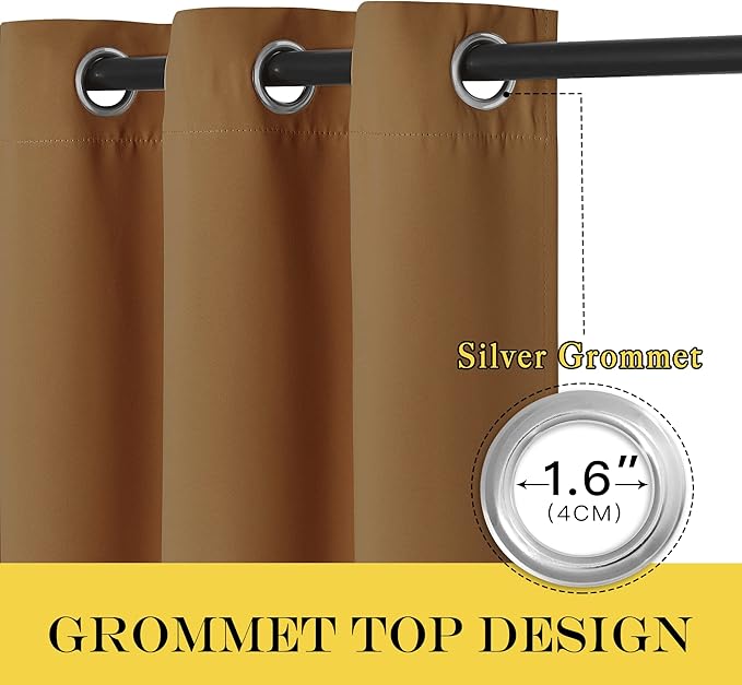NICETOWN Blackout Curtain for Living Room 95 inch Length - Sound Reducing Grommet Thermal Insulated Room Darkening Window Treatment for Bedroom (Gold Brown, 1 Panel, W52 x L95) NICETOWN