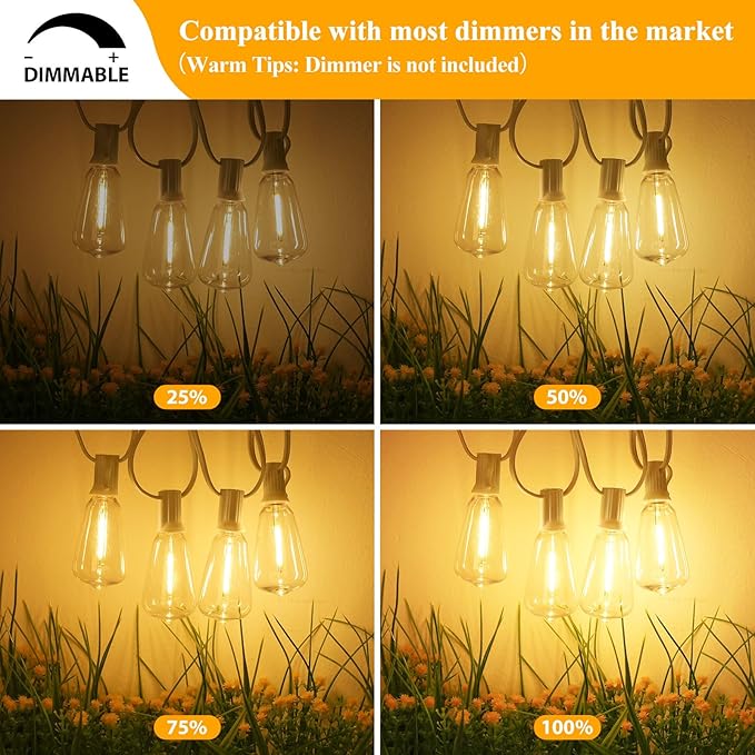 Brightever LED Outdoor String Lights,100FT Patio Lights with 52 Shatterproof ST38 Vintage Edison Bulbs 2700K Dimmable, Outside Hanging Light Waterproof for Porch Deck, Garden, Backyard, Balcony White Brightever