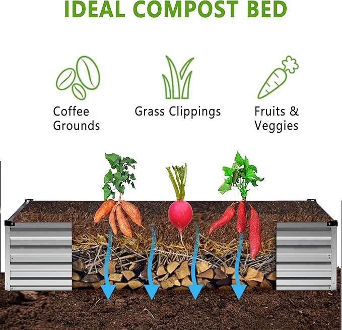 12x4x1FT Galvanized Raised Garden Bed Kit,Vegetable Boxes-Rectangle Metal Flower Box,Large Planter Raised Beds Outdoor Garden for Planting,Fruit,Herb-Silver DIIYIV