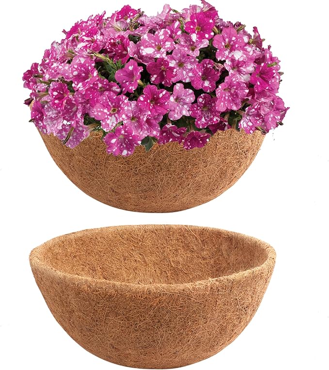 Y&M Pack of 2 12" Pre-Formed Round Coco Fiber Hanging Basket Liner,Coco Replacement Liner-2PCS YM