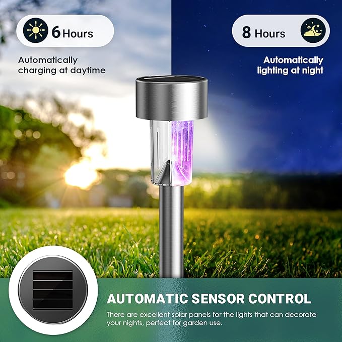 GIGALUMI Solar Lights Outdoor Waterproof, 12 Pack, Stainless Steel LED Solar Garden Lights for Patio, Lawn, Yard and Landscape, Garden Decor Patio Decor,Multicolor GIGALUMI