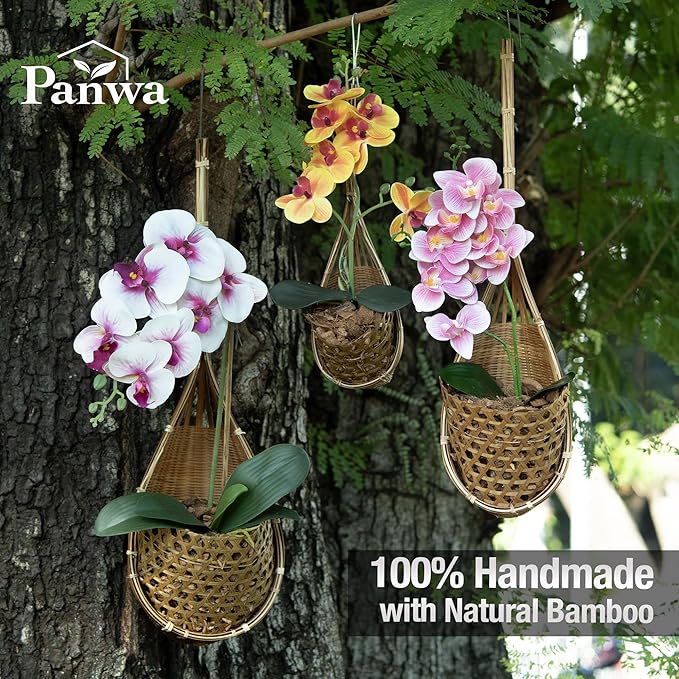 Handmade 100% Thai Bamboo Hanging Orchid Basket – 4 Inch, 5 Inch, 6 Inch (Triple Set) Panwa