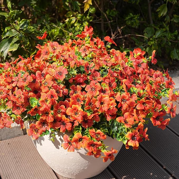 Artificial Flowers for Outdoor, UV Resistant Fake Silk Flowers, Realistic Faux Plants for Outside Indoor Porch Patio Window Box Planter Home Decor (16, Orange) Welcometothetrytuny