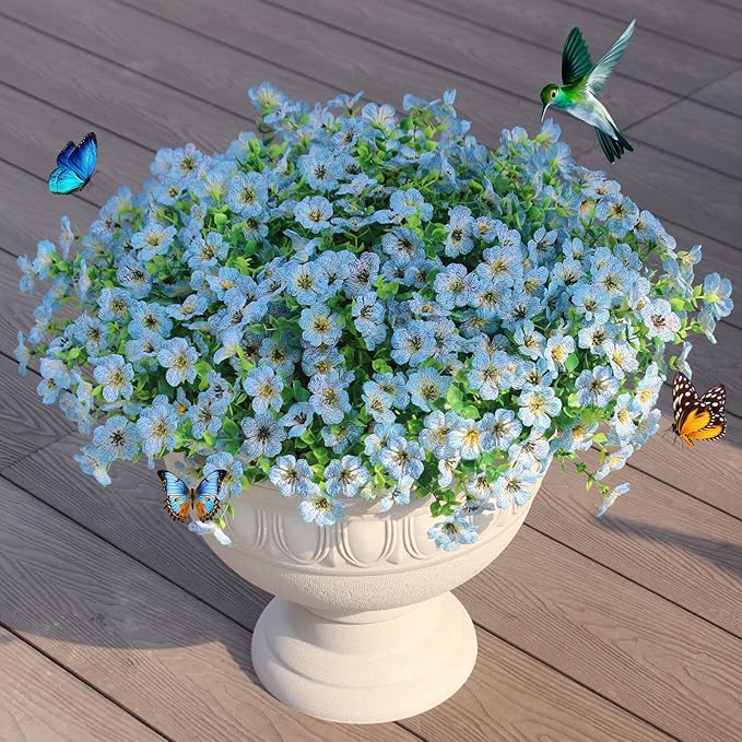 JAKY-Global Faux Artificial Plants Outdoor Flowers Spring Summer Decoration 16 Bundles Fake Eucalyptus Silk Daisy UV Resistant Realistic for Outside Planters,Pot,Front Porch,Patio,Yard Decor JAKY-Global