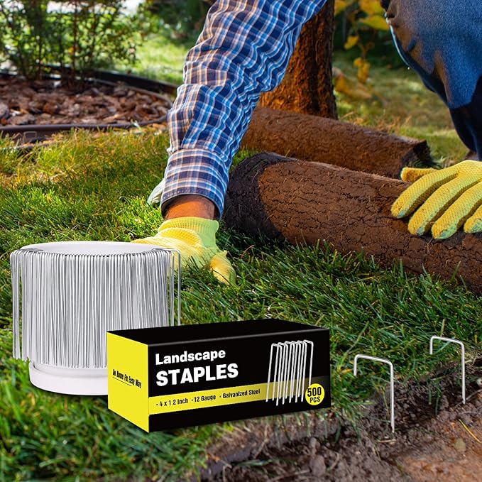 HongWay 500 Pack 4 Inch Landscape Staples, Garden Staples 12 Gauge Galvanized Ground Stakes Lawn Yard Staples SOD U-Shaped Pins for Gardening Irrigation Tubing Landscaping Fabric HongWay