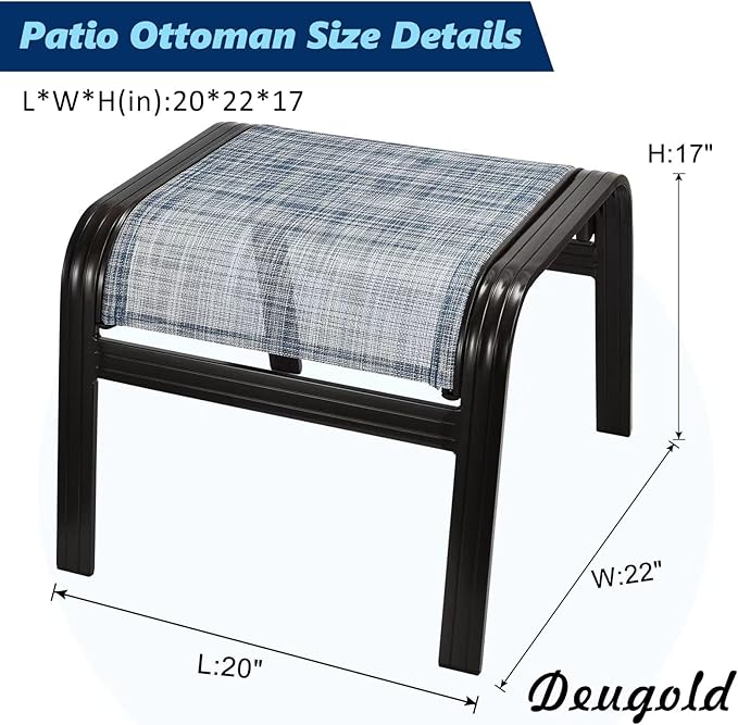 Outdoor Footstools for Patio,Textile Ottomans Metal Dining Footrests Stack Chairs for Lawn,Garden or Porch 2 Set Blue Deugold