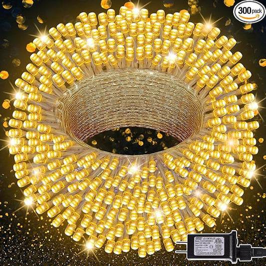 LJLNION 300 LED String Lights Outdoor Indoor, Extra Long 98.5FT Christmas Lights, 8 Lighting Modes, Plug in Waterproof Fairy Lights for Wedding Party Bedroom Decorations (Warm White) LJLNION