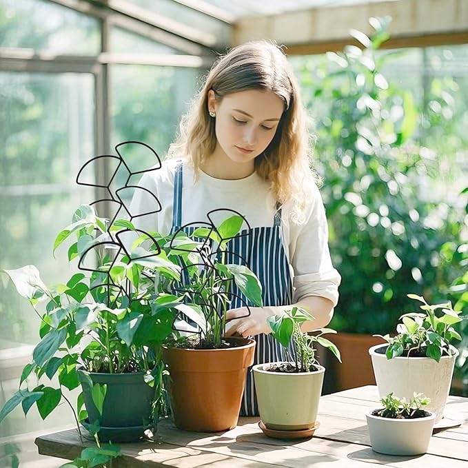 Indoor Plant Trellis for Climbing Plants, 3 Pack Stackable Garden Trellis for Potted Plants, Small House Plant Trellis for Vine Ivy Flower Plant Support Outdoor DIY Metal Trellis, Black IAGarden