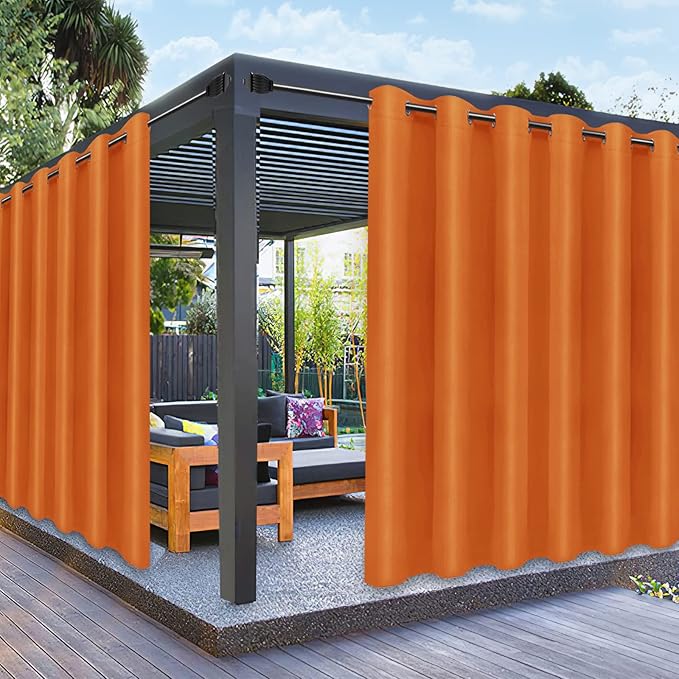 PureFit Outdoor Curtains for Patio Waterproof Weatherproof, UV Resistant Outside Curtains for Gazebo, Front Porch, Pergola, Sun Blocking Privacy Curtain, 100W x 108L inch, 1 Panel, Orange PureFit