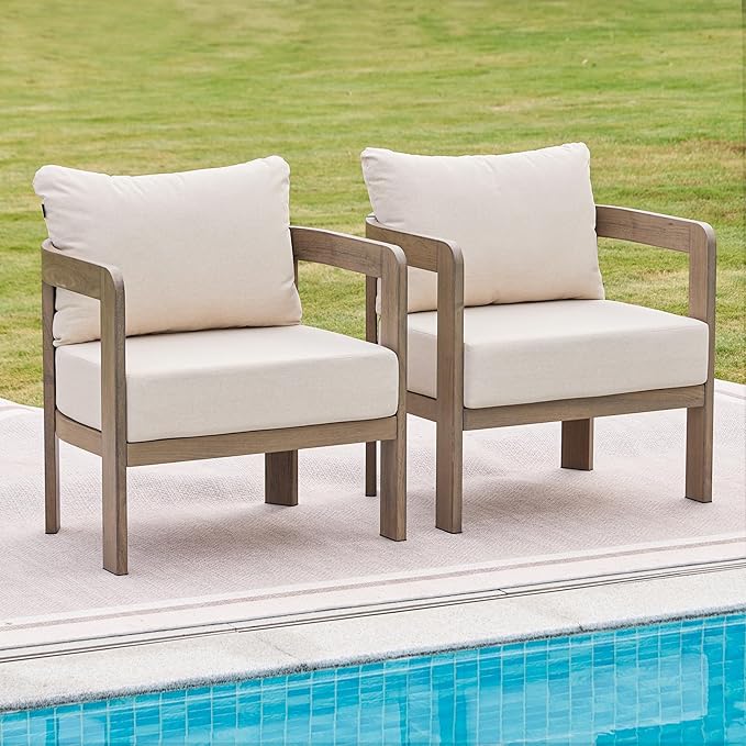 Outdoor Furniture Set, 2Pcs Patio Armchairs, Metal Modern Outside Furniture with 6'' Thick Cushions, Outdoor Conversation Set Balcony Chairs for Backyard, Porch,Deck, Beige COMLAXFIELD