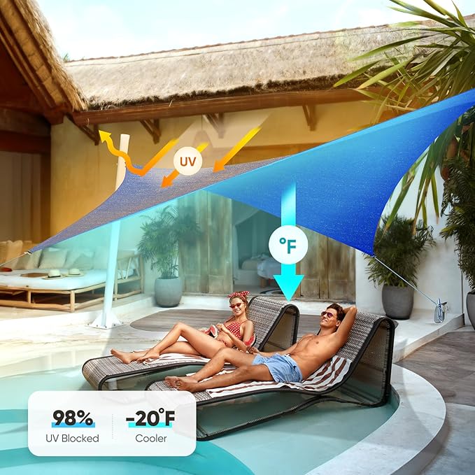 Quictent 20x16ft 185G HDPE Rectangle Sun Shade Sail Canopy 98% UV Block Outdoor Patio Garden with Hardware Kit (Blue) QUICTENT