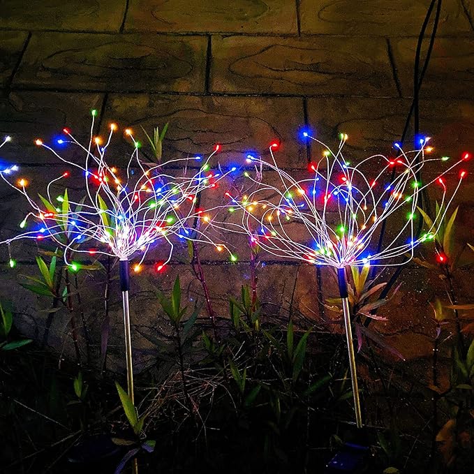 JJGoo Solar Firework Lights, 2 Pack 180 LEDs 2 Lighting Modes Solar Lights Outdoor Waterproof for Garden Patio Walkway Pathway Party Wedding Christmas Decorative - Colorful JJGoo