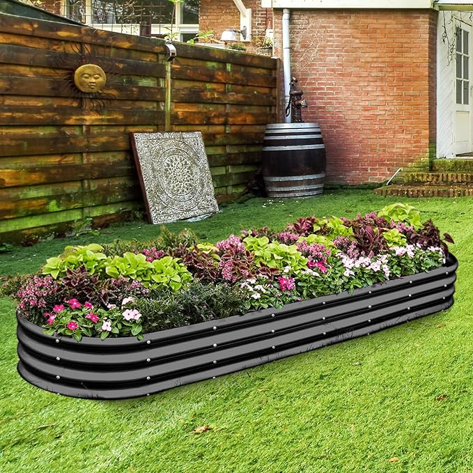 Land Guard 8×2×1ft Galvanized Raised Garden Bed Kit, 108 Gallon Capacity Raised Garden Boxes Outdoor, Oval Metal Raised Garden Beds for Vegetables, Gray(with 10 Connecting rods) LandGuard