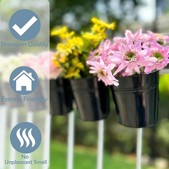 LaLaGreen Railing Planter 10 Pack, 6 Inch Hanging Flower Pot Black, Outdoor Large Metal Iron Fence Bucket, Balcony Garden Wall Deck Porch Patio Rail Decor Hanger Hook Farmhouse Balcony 6'''' (15cm) L%C3%A1L%C3%A1Green