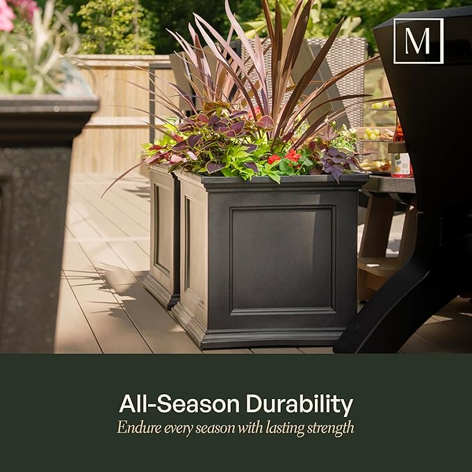 Mayne Fairfield 20-Inch Square Planter – Self-Watering, Weather-Resistant Planter for Flowers – Durable Outdoor Design for Patio, Porch, or Entryway, Graphite Grey Mayne