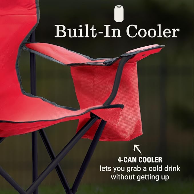 Coleman Portable Camping Chair with 4-Can Cooler, Cushioned Seat & Back with Side Pockets & Cup Holder, Carry Bag Included, Great for Camping, Tailgating, Firepits, Patio, & More Coleman