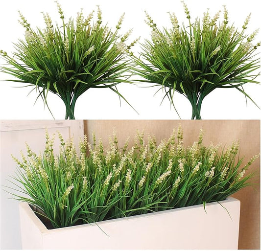 alyptus Outdoor Artificial Flowers 12 Bundles Plastic Plants Faux White Flower Fake Monkey Grass for Planters Décor Outside (White) ALYPTUS