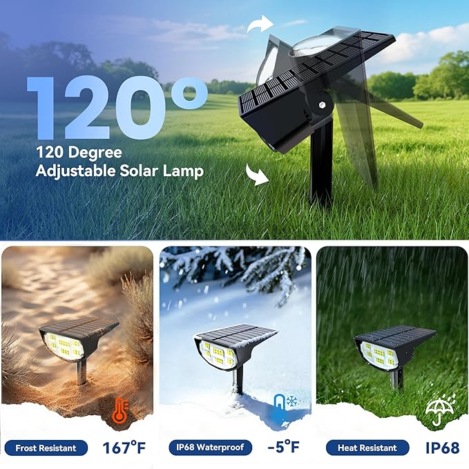 Solar Spot Lights Outdoor IP68 Waterproof, Ultra-Bright Performance，Simple Modes for Easier Operation, Auto On/Off，Solar Powered Landscape Lights for Garden, Yard, Pathway (Cool White, 4 Pack) Home