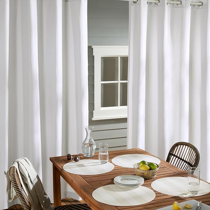 Town & Country Basics Cabana Solid Heavyweight Indoor Outdoor Curtains, Light Filtering Opacity with Grommet Top, Water Repellent, 2-Pack Set, 54"x63", White TOWN+%26+COUNTRY+BASICS