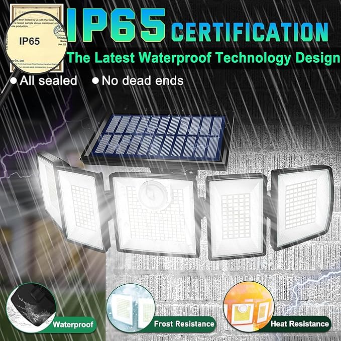 Solar Lights Outdoor Waterproof Motion Sensor - 416 LEDs 3000 Lumens Super Bright 3 Brightness 3 Modes 2400mAh 360° Illumination 32ft Solar Flood Security Light for Outside (‎With Remote Control, 4) MDCMDCMSolarLightsOutdoor