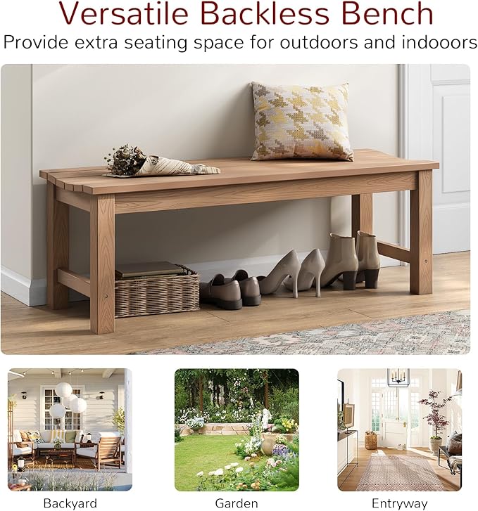 Stoog Outdoor Bench, 2-Person Outdoor Poly Lumber Backless Bench, Weatherproof Garden Bench, Never Rot or Fade, Suit for Church, Backyard, Porch and Park, Teak Stoog