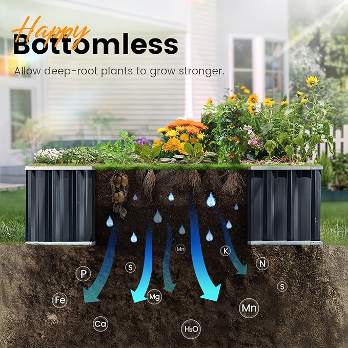 KING BIRD Raised Garden Bed 68" x 36" x 18" Heightened Galvanized Steel Metal Planter Box Outdoor for Deep-Rooted Vegetables, Flowers, Large Raised Bed Kit (Dark Grey) KINGBIRD
