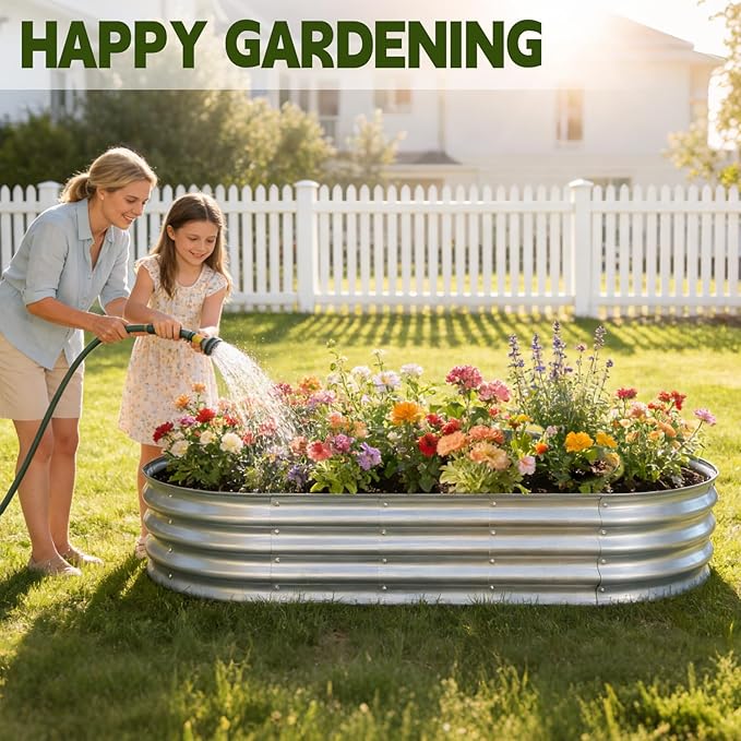 Galvanized Raised Garden Bed Outdoor, Large Raised Bed for Gardening, 2Pcs 6x3x1ft Oval Metal Planter Box for Vegetables, Fruits, Flowers, Silver VivaGarden