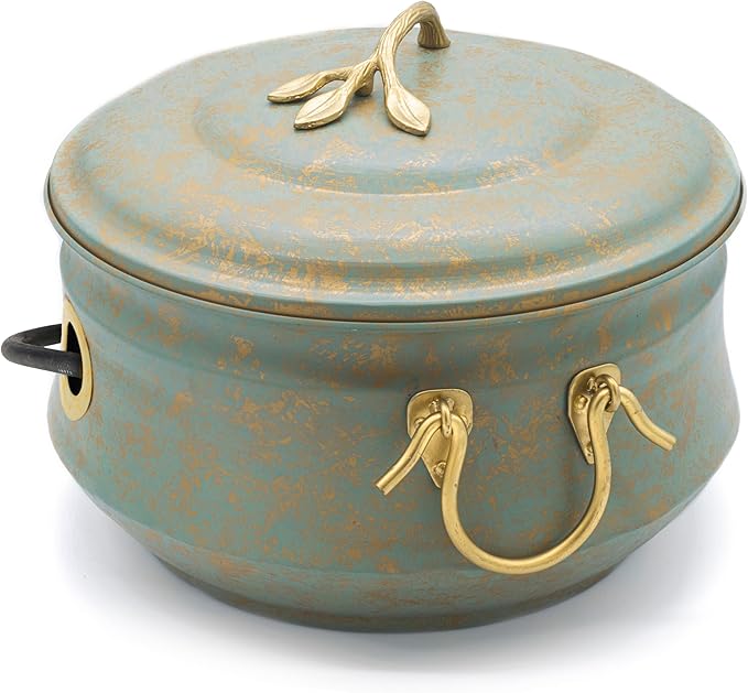 Sedona Hose Pot with Lid, Brass Accents, holds up to 100-Feet of Hose By Good Directions GoodDirections