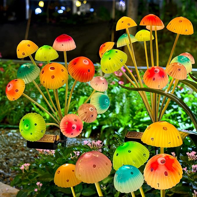 Kohlrabi Solar Garden Lights, 4 Pack Solar Mushroom Lights Outdoor, Upgraded 48LED Mushroom Light Yard Decor Outside Waterproof, Garden Decor for Lawn Front Porch Patio Backyard KohlrabiDecor