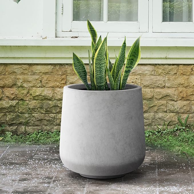 Kante 15.3" Dia Round Concrete Planter, Outdoor Indoor Large Plant Pots Containers with Drainage Hole and Rubber Plug for Home Garden Patio, Natural Concrete Kante