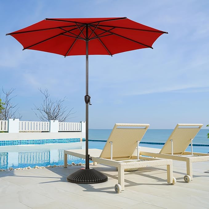 Abba Patio 11FT Lyon Outdoor Patio Umbrella Outdoor Table Umbrella with Push Button Tilt and Crank Market Umbrella 8 Sturdy Ribs UV Protection Waterproof for Garden Deck Backyard Pool Dark Red AbbaPatio