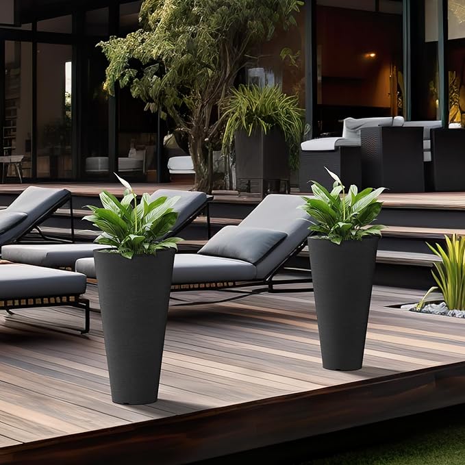 Kante Tall Round Planter Set of 2, 18" H Large Decorative Planter Pots for Outdoor Indoor Garden Patio Front Porch (Black) Kante