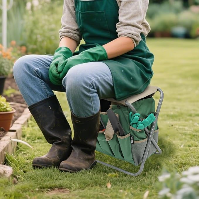 MDSTOP Folding Gardening Stool with Detachable Storage Tote Bag, Gardening Tools Set Organizer for Fishing Outdoor Sports Hiking Camping Garden, Gardening Gifts for Mom/Dad and Gardeners (Polyester) MDSTOP