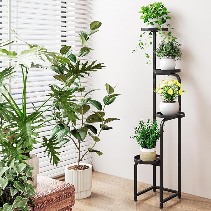 Plant Stand Indoor Outdoor 4 Tier Metal Plant Shelf for Multiple Plants Corner Flower Holders for Living Room Balcony Bedroom Patio Garden, Black (Black, 4-Tier) INGIORDAR