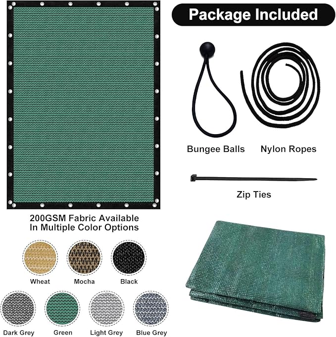 Artpuch 90% Sun Shade Cloth, 10 x 12 FT Pergola Shade Cover Canopy with Grommets, Sun Screen Fabric Tarp for Patio, Outdoor, Garden, Backyard, Green Artpuch