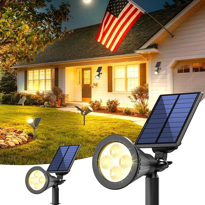 Solar Lights Outdoor Waterproof IP65,3000K Super Bright LED,2 Lighting Modes, Solar Powered Yard Garden Solar Spot Lights for Flag Landscape Auto On/Off-2 Pack JEJOT