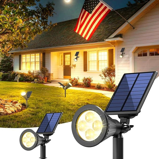 Solar Lights Outdoor Waterproof IP65,3000K Super Bright LED,2 Lighting Modes, Solar Powered Yard Garden Solar Spot Lights for Flag Landscape Auto On/Off-2 Pack JEJOT