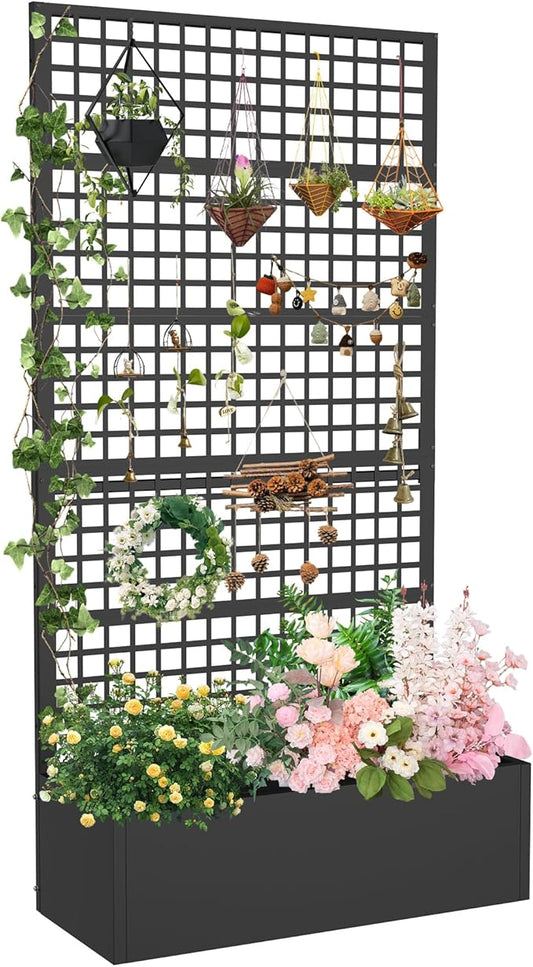 Metal Planter Box with Trellis 36" L x 16" W x 72" H, Raised Garden Bed with Privacy Screen, Privacy Planters for Climbing Plants, Flowers, Vegetables, Fruits Toriexon