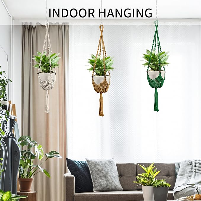 Macrame Plant Hanger - Fits 3 to 6 inches Pots for Indoor Outdoor, 35 Inch, Set of 2, Ivory (POTS NOT Included) IDEEEPAN